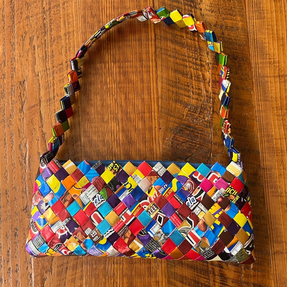 Colorful Vintage Upcycled Candy Wrapper Woven Purse